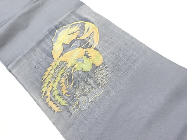 Nagoya obi with embroidered bird and flower patterns